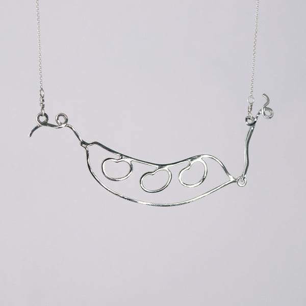 Bean Pod Necklace in sterling silver with three beans