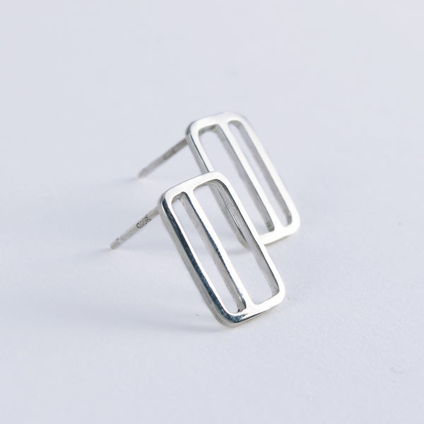 Side View of Vertical Transit Ticket Card Earrings by Tinker