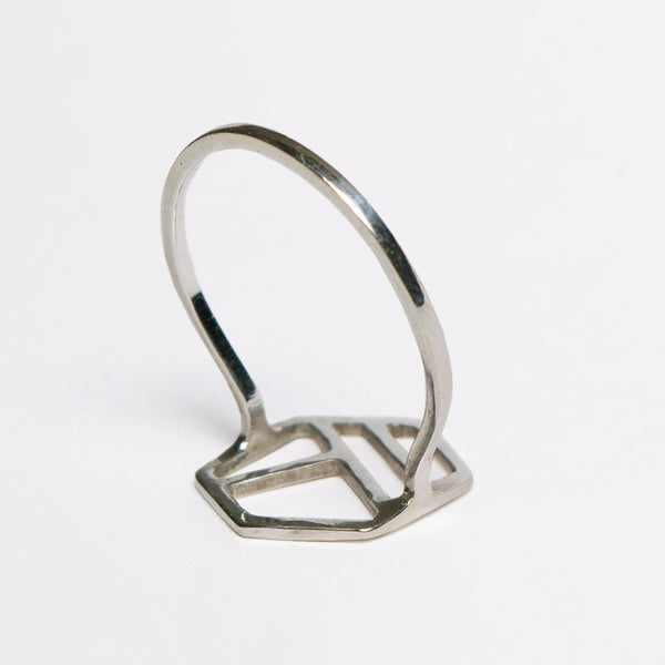  Hexagonal Ring with Three Lines, minimalist geometric jewelry by Tinker Company. Comfortable everyday designs for minimalists.