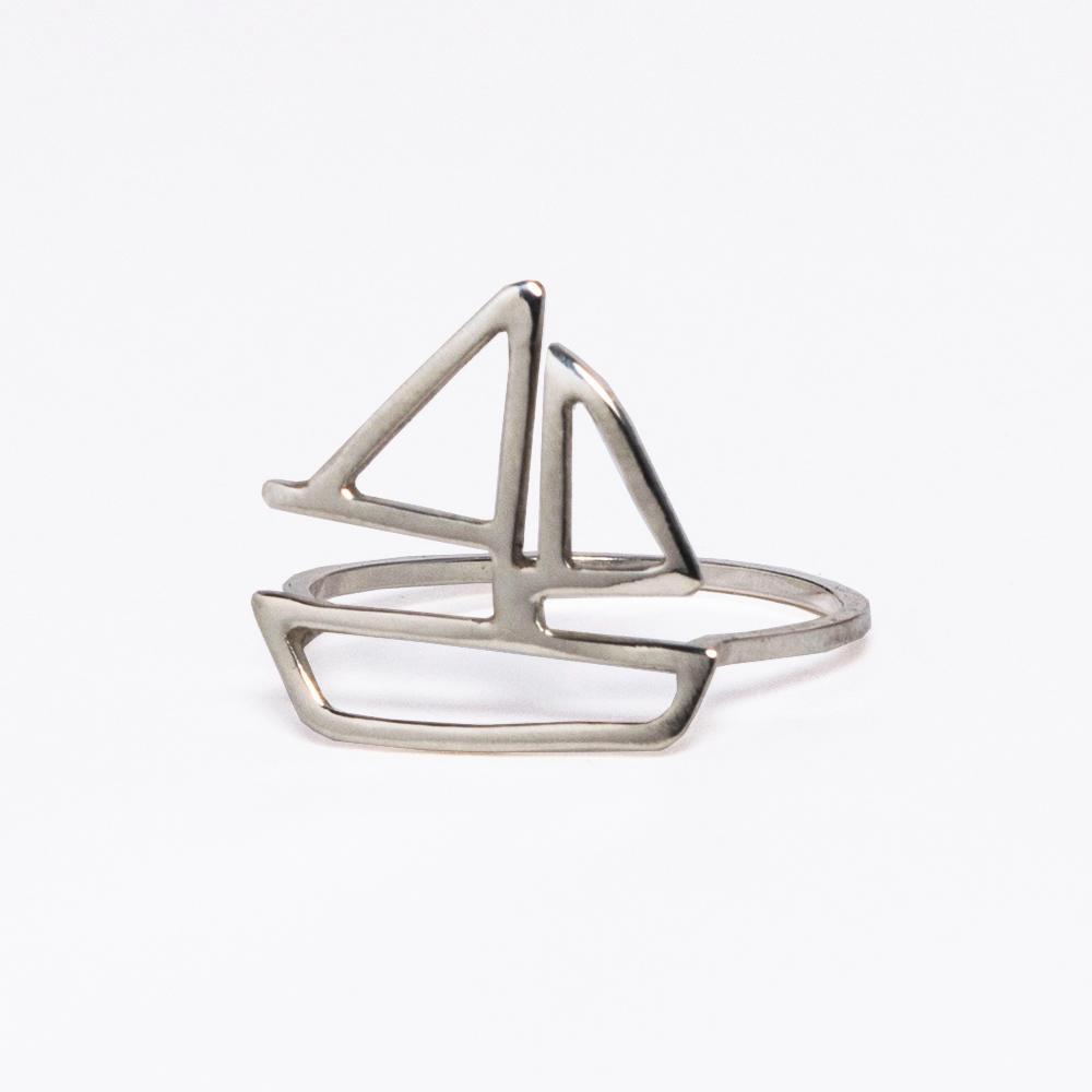Sterling silver sailboat ring from a collection of nautical jewelry designs to feed your sailing wanderlust and capture your favorite summer travel memories by Tinker Company.