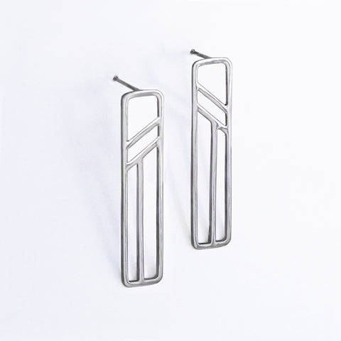Silver Flying Buttress Earrings, Abstract Architectural Jewelry by Tinker Company. Sustainably made in New York City.