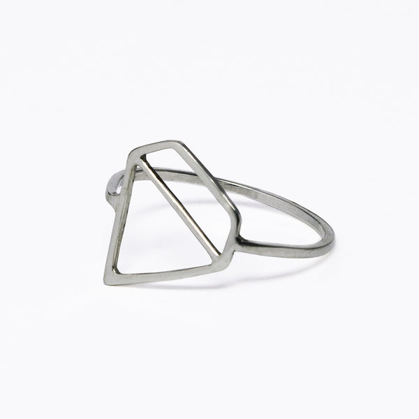 Ice Diamond Ring - sterling silver ring with a flat outline of a faceted stone. Designed by Tinker Company. Made in NYC.