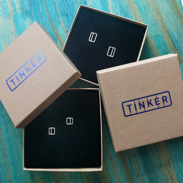 Modern and Minimal Silver Earrings in Tinker Company Boxes