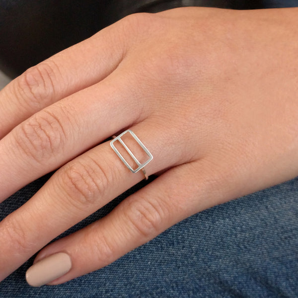 Metrocard Ring in sterling silver, as shown on a model's hand.