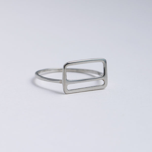 Metrocard Ring in sterling silver, a minimal geometric design inspired by the modern subway ticket.