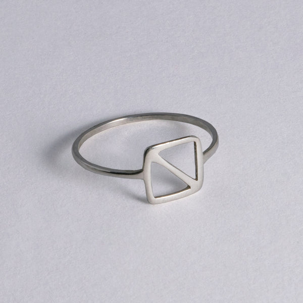 Side view of Overboard Flag Ring in sterling silver.