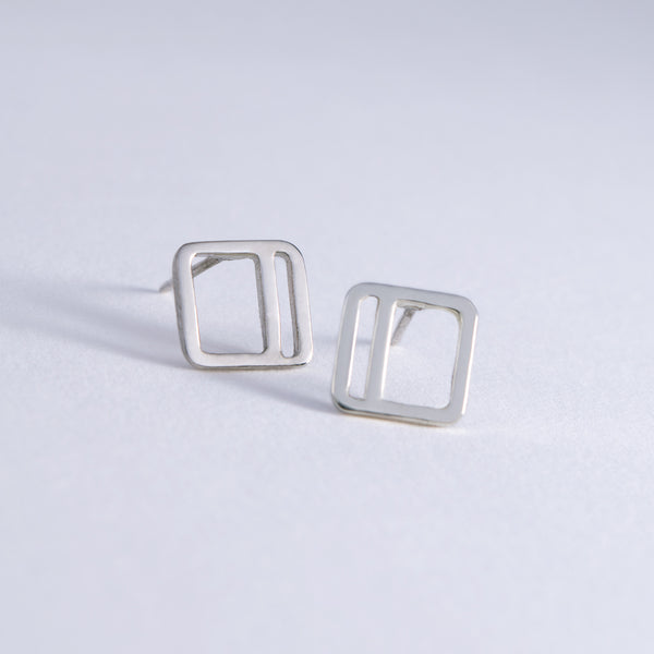 Square Stripe Stud Earrings shown in sterling silver with the vertical stripe option.